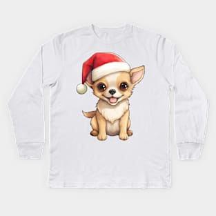 Chihuahua Dog in Santa Hat Kids Long Sleeve T-Shirt